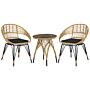 3 Piece Bistro Set Natural Colour Faux Rattan Black Metal Legs Beige Cushions Coffee Table Tempered Glass Top Modern Boho Garden Balcony