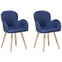 Set Of 2 Dining Chairs Blue Fabric Upholstery Light Wood Legs Modern Eclectic Style