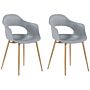 Set Of 2 Dining Chairs Grey Synthetic Material Sleek Legs Decorative