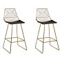 Set Of 2 Dining Chairs Gold Metal Steel With Faux Leather Seat Pad