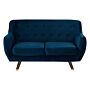 Sofa Navy Blue Velvet 2 Seater Button Tufted Back Cushioned Seat Wooden Legs