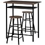 Homcom Bar Table Set, Bar Set-1 Bar Table And 2 Stools With Metal Frame Footrest And Storage Shelf, For Kitchen, Pub, Cafe, Black And Oak