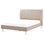 Eu King Size Panel Bed Beige Velvet Slatted Base 5ft3 High Headrest