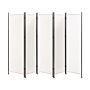 Room Divider White Polyester Black Steel Frame 5 Panels Decorative Screen Partition