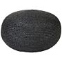 Pouffe Black Jute Eps Beads Filling 60 X 60 X 30 Cm Round Ottoman