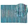 Area Rag Rug Blue Turquoise Stripes Cotton 140 X 200 Cm Rectangular Hand Woven