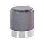 Pouffe Grey Velvet Upholstery Silver Metallic Band