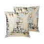 Set Of 2 Decorative Cushions Gold Crackle Effect 45 X 45 Cm Foil Print Pattern