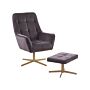 Armchair And Footstool Taupe Velvet Upholstery Gold Metal Legs Modern Retro Traditional