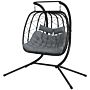 Outsunny Outdoor Pe Rattan Double-seater Swing Chair W/ Thick Padded Cushion, Patio Hanging Chair For 2 W/ Metal Stand, Headrest, Black