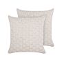 Set Of 2 Scatter Cushions Beige Fabric 45 X 45 Cm Solid Pattern Knitted Cover Style Textile