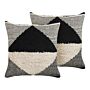 Set Of 2 Scatter Cushions Beige And Black Cotton 50 X 50 Cm Geometric Pattern Handwoven Removable Cover With Filling