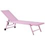 Garden Sun Lounger Pink Synthetic Seat Aluminium Frame 198 X 61 Cm Adjustable Reclining Backrest With Castors Patio