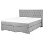 Eu King Divan Bed Grey Fabric Upholstered 5ft3 Frame With Mattress And Button Tufted Headrest