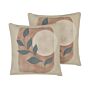 Set Of 2 Throw Cushions Multicolour Cotton And Polyester Blend 45 X 45 Cm Decorative Soft Home Accessory Flower Abstract Print Leaf