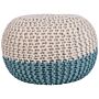 Pouf Ottoman Yellow Beige Knitted Cotton Eps Beads Filling Round Small Footstool 40 X 25 Cm