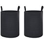 Set Of 2 Storage Baskets Black Cotton Handmade With Handles Solid Colour Laundry Hamper Fabric Bin