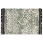 Area Rug Green And Beige Viscose With Cotton Backing With Fringes 160 X 230 Cm Style Vintage Distressed Pattern