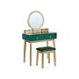 Dressing Table Green And Gold Mdf 4 Drawers Led Mirror Stool