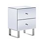 2 Drawer Bedside Table Silver Glass Mirrored Crystal Knob Metal Sled Base Storage