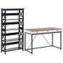 Home Office Set Desk Bookcase Light Wood And Black Chipboard Mdf Steel Legs Drawers Shelves