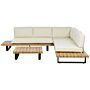 Corner Sofa Garden Set Off White And Light Wood 5 Seater Low Seat With Coffee Table Beliani