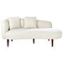 Chaise Lounge Cream Velvet Polyester Upholstery Left Hand Dark Wood Legs Extra Throw Pillows