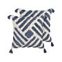 Set Of 2 Scatter Cushions Beige And Blue Cotton 45 X 45 Cm Geometric Pattern Tassels Removable Cover With Filling