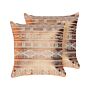 Set Of 2 Decorative Cushions Copper Cotton 50 X 50 Cm Geometric Pattern Foil Print