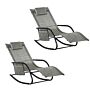 Outsunny 2pcs Garden Rocking Chair, Patio Sun Lounger Rocker Chair W/ Breathable Mesh Fabric, Removable Headrest Pillow, Side Storage Bag, Dark Grey