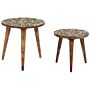 Set Of 2 Nesting Side Tables Dark Wood And Gold Mango Round Vintage End Side Tables