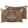 Set Of 2 Scatter Cushions Multicolour Jute Cotton 30 X 50 Cm Geometric Pattern Handmade Removable Cover With Filling