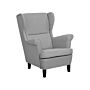 Wingback Chair Armchair Grey Fabric Upholstered Rolled Arms