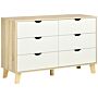 Homcom Wide Chest Of Drawers, 6-drawer Storage Organiser Unit With Wood Legs, White And Light Brown