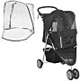 Pawhut Pet Travel Stroller With Rain Cover, 3 Wheels Foldable Cat Dog Pushchair With Storage Basket And Cupholder For Small Miniature Dogs(black) | Aosom Uk