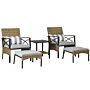 Outsunny 5 Piece Pe Rattan Garden Furniture Set, 2 Armchairs, 2 Stools, Steel Tabletop With Wicker Shelf, Padded Outdoor Seating, Grey