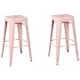 Set Of 2 Bar Stools Baby Pink Steel 76 Cm Stackable Counter Height Industrial Beliani