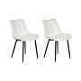 Set Of 2 Dining Chairs Off-white Velvet Black Steel Legs Modern Upholstered Chairs