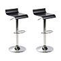 Set Of 2 Bar Stools Black Chrome Leg Swivel Adjustable Height