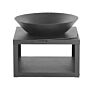 Fire Pit Heater Black Steel Low Round Bowl Shaped With Log Storage And Poker