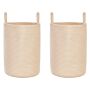 Set Of 2 Storage Baskets Beige Cotton Handmade With Handles Solid Colour Laundry Hamper Fabric Bin