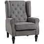 Homcom Retro Accent Chair, Wingback Armchair With Wood Frame Button Tufted Design For, Dark Grey