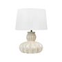 Table Lamp Beige Ceramic Base Fabric Shade Glossy Night Lamp Desk Light