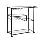 Kitchen Trolley Black Iron Tempered Glass 86 X 40 Cm Industrial Castors With Brakes Bottle Rack Shelves Dining Room