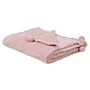 Blanket Pink Throw 150 X 200 With Pom Poms Popcorn Texture Soft Coverlet