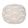 Pouf Ottoman Footstool Light Beige 50 X 50 X 35 Cm Handmade Macrame 100% Cotton Beads Filling Round