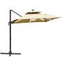 Outsunny 3m Cantilever Roma Parasol Adjustable Garden Sun Umbrella With Solar Led, Tilt And Crank Handle, Cross Base For Lawn, Khaki