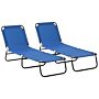 Outsunny 2 Pcs Foldable Sun Lounger Set W/ 5-position Adjustable Backrest, Portable Relaxer Recliner W/ Lightweight Frame Great For Sun Bathing, Blue