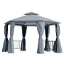 Outsunny Hexagon Gazebo Patio Canopy Party Tent Outdoor Garden Shelter W/ 2 Tier Roof & Side Panel - Grey