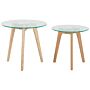 Nest Of 2 Tables Transparent Round Glass Top 3 Light Wood Legs